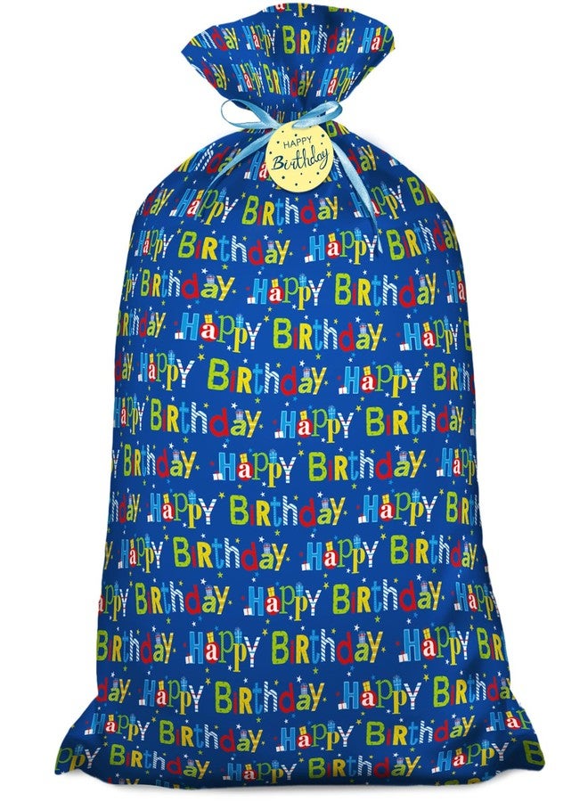 Laidans 56" Extra Large Blue Plastic Gift Bag, Jumbo Happy Birthday Gift Bag with Tag and Tie for Boy Kids Birthdays Parties or Holiday - Image 1