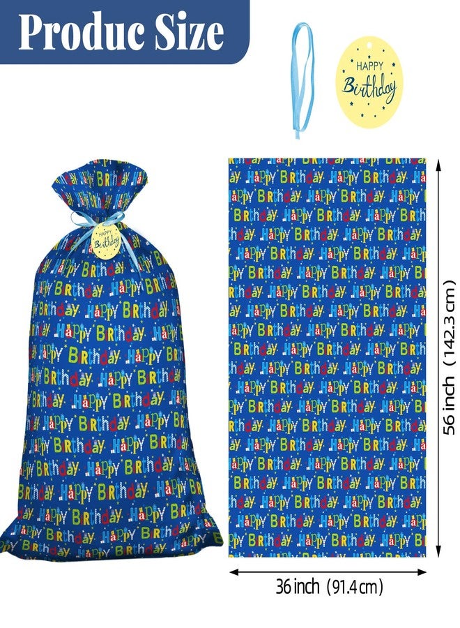 Laidans 56" Extra Large Blue Plastic Gift Bag, Jumbo Happy Birthday Gift Bag with Tag and Tie for Boy Kids Birthdays Parties or Holiday - Image 2