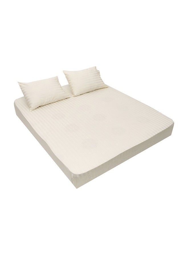 MEHALLA - MEHALLA Fitted Sheet Set - Satin Stripe 2cm - King Off-White-100% Egyptian Cotton - Image 1