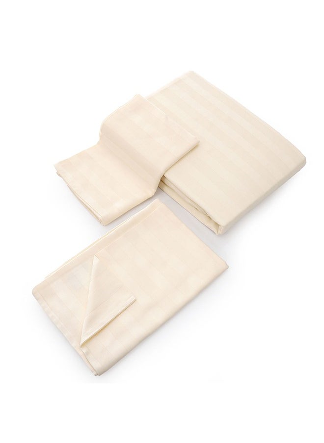 MEHALLA - MEHALLA Fitted Sheet Set - Satin Stripe 2cm - King Off-White-100% Egyptian Cotton - Image 1
