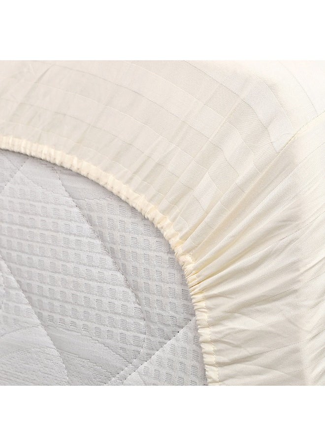 MEHALLA - MEHALLA Fitted Sheet Set - Satin Stripe 2cm - King Off-White-100% Egyptian Cotton - Image 1