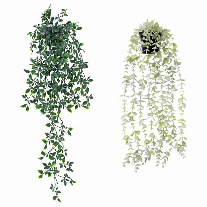 Freyalife 2pcs Fake Hanging Plants for Room Decor,Artificial Potted Plants Eucalyptus for Aesthetic Vintage Boho Home Office Living Bedroom Wall Patio Bathroom Bookshelf Christmas Indoor Outdoor Decor - Image 1