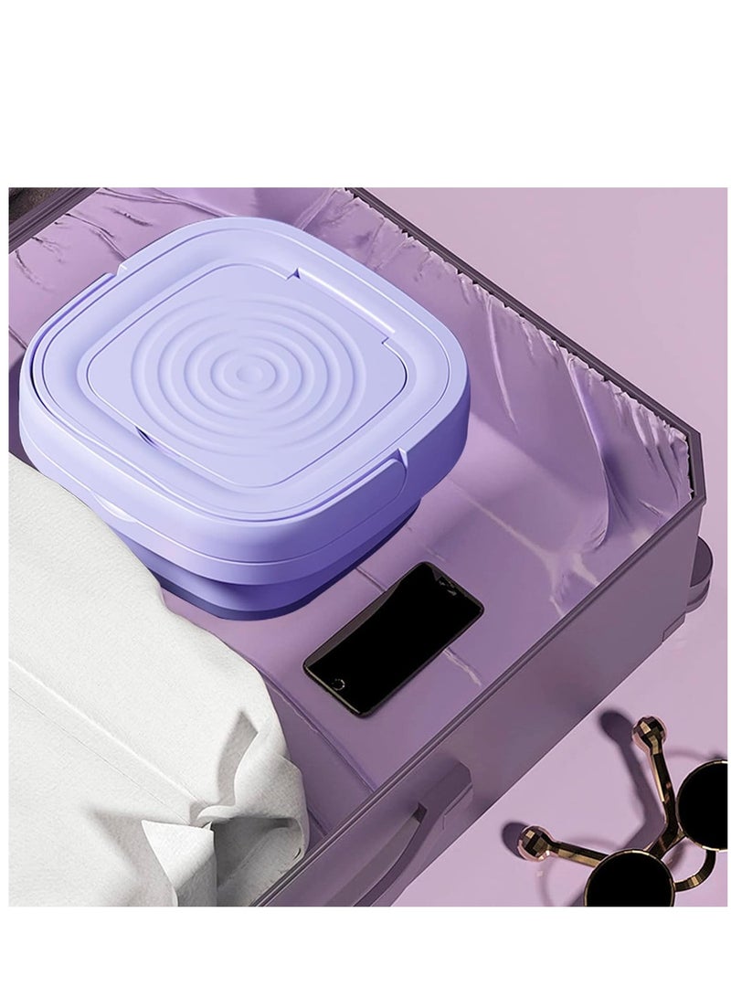 Folding Washing Machine Mini Automatic Clothes Washing Machine Portable Lightweight Underwear Washer for Travel Camping Apartment Laundry (Purple)