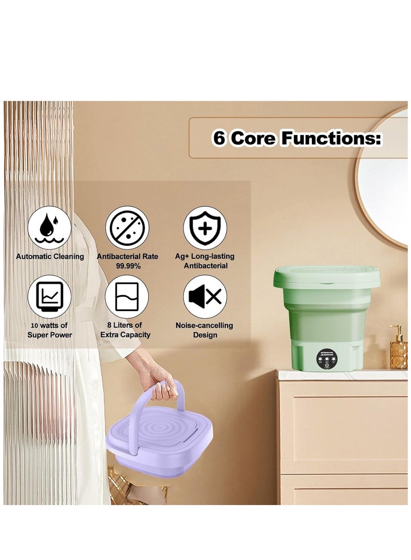 Folding Washing Machine Mini Automatic Clothes Washing Machine Portable Lightweight Underwear Washer for Travel Camping Apartment Laundry (Purple)