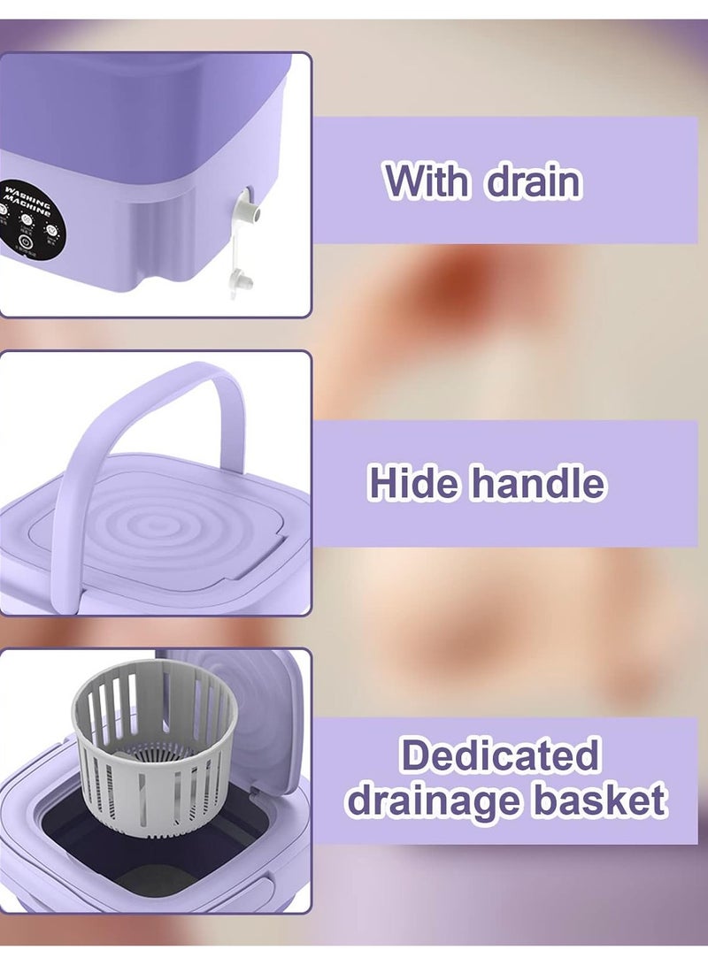 Folding Washing Machine Mini Automatic Clothes Washing Machine Portable Lightweight Underwear Washer for Travel Camping Apartment Laundry (Purple)
