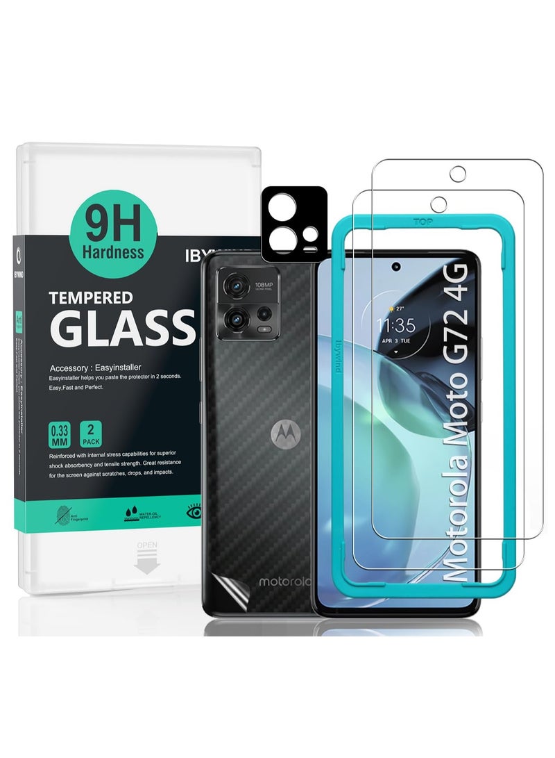 Ibywind Screen Protector For Motorola Moto G72 4g 6.6 Inch With 2pcs Tempered Glass 1 Camera Len Protector 1 Backing Carbon Fiber Film Fingerprint Reader Easy To Install - Image 1