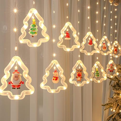 HashWOW 10 Tree Lights 120 LED Christmas Curtain Light Decorations Indoor/Outdoor, Battery Operated Waterproof String Lights, Christmas Window Lights Decor - Image 1