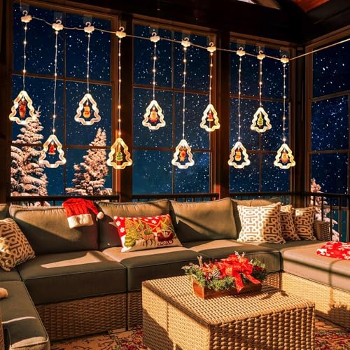 HashWOW 10 Tree Lights 120 LED Christmas Curtain Light Decorations Indoor/Outdoor, Battery Operated Waterproof String Lights, Christmas Window Lights Decor - Image 3