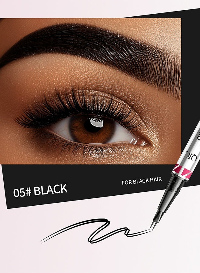 كيو اي سي حاجب، قلم فائق الدقة لرسم شعيرات دقيقة، قلم حواجب 2 في 1 ذو طرفين مع فرشاة مزدوجة، لحواجب طبيعية تشبه الشعر، طويل الأمد، أسود - Image 2