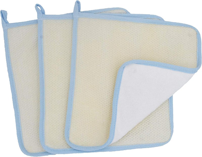 (3 Pack) Dual-Sided Exfoliating Skin Towel Cotton Terry Body Cloth Scrubber Premium Sturdy Loofah Towel Soft and Buffing Wash Cloth White for Either Oil or Dry Skin