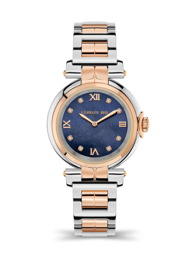 CERRUTI 1881 Cerruti 1881 Women's Stainless Steel Metal Band Pearl Dial Watch with Ion Rose Gold Plated - Navy Blue