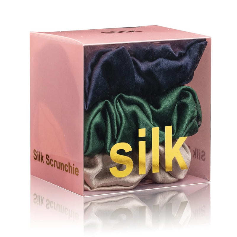 Silk Scrunchies for Hair 100 Mulberry Silk Hair Ties 3 PackNavy Blue Emerald Apricot