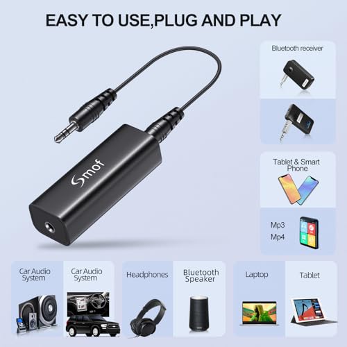 Smof Upgraded Ground Loop Noise Isolator, Noise Filter for Car Audio/Home Stereo System (Eliminate The Buzzing Noise Completely) with 3.5mm Audio Cable, Black - Image 3