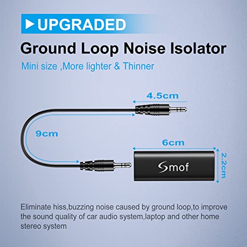 Smof Upgraded Ground Loop Noise Isolator, Noise Filter for Car Audio/Home Stereo System (Eliminate The Buzzing Noise Completely) with 3.5mm Audio Cable, Black - Image 2