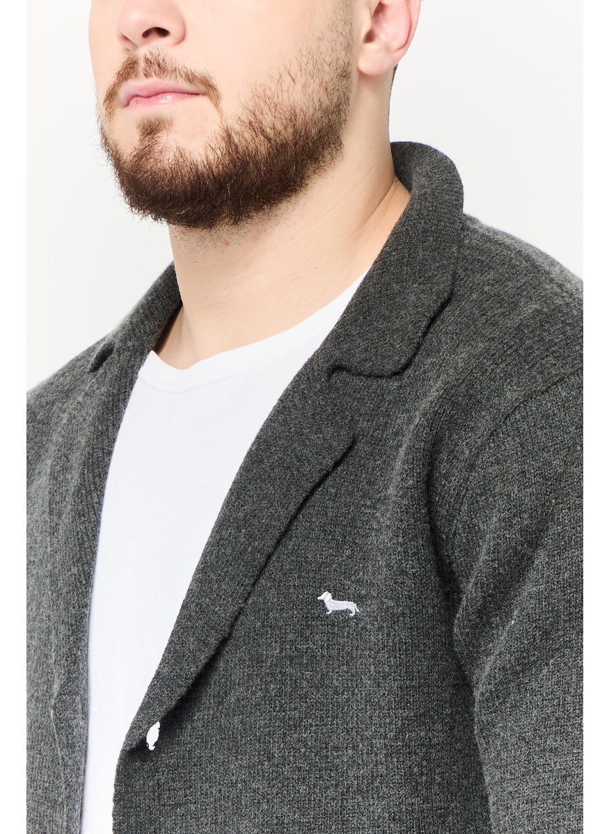 Harmont & Blaine Men Notched Collar Embroidered Logo Cardigan, Dark Grey  - Image 3