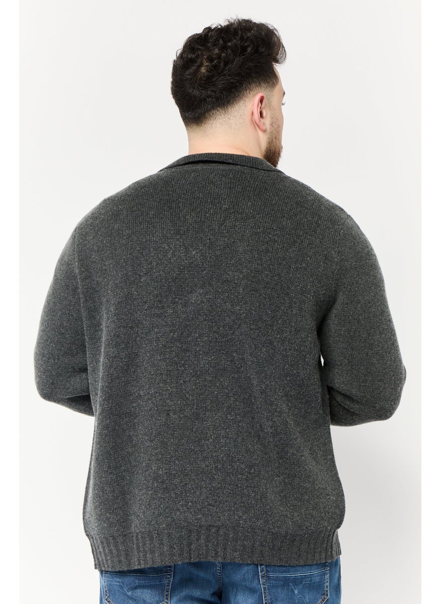 Harmont & Blaine Men Notched Collar Embroidered Logo Cardigan, Dark Grey  - Image 4
