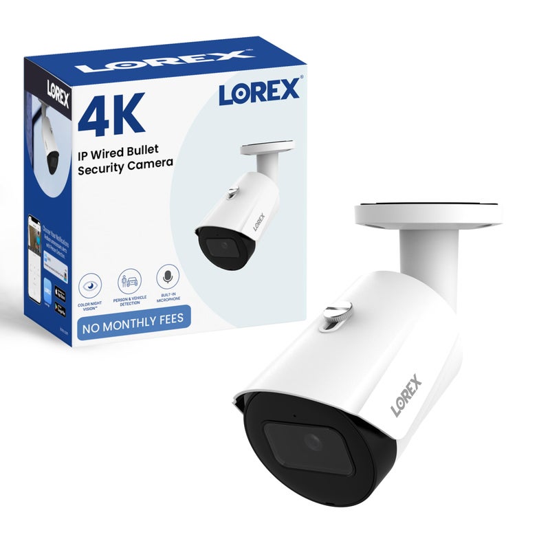 Lorex 4K 8MP IP Bullet PoE White Wired Security Camera | Add-On Camera | Color Night Vision | Smart Motion Detection (Person/Vehicle) | Listen-in Audio | IP67 Weatherproof | Metal Housing - Image 1