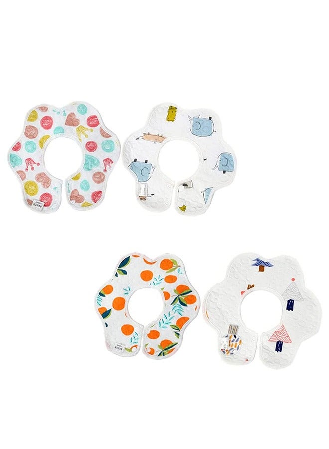 4 Piece Flower Shape Bandana Burp Cloths Soft Saliva Towel Cotton 360 ° Rotate Drool Pink Blue Organic And Super Absorbent Hypoallergenic Pullover Bibs - Image 1