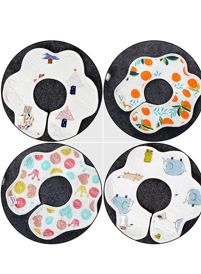 4 Piece Flower Shape Bandana Burp Cloths Soft Saliva Towel Cotton 360 ° Rotate Drool Pink Blue Organic And Super Absorbent Hypoallergenic Pullover Bibs - Image 2