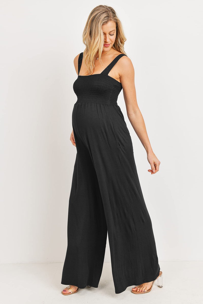 LaClef Women's Maternity Sleeveless Jumpsuit Romper with Smocked neck and pockets (Black, Medium) - Image 4