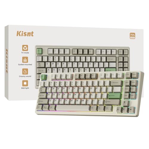 Kisnt Wireless Mechanical Keyboard,Gasket Mounted with Creamy Sound,Bluetooth/2.4GHz/USB-C,Custom Hot Swappable,RGB Backlit,75% Compact Layout for Gaming/Typing/Win/Mac/PC (Industrial Gray,Linear Switch) - Image 1