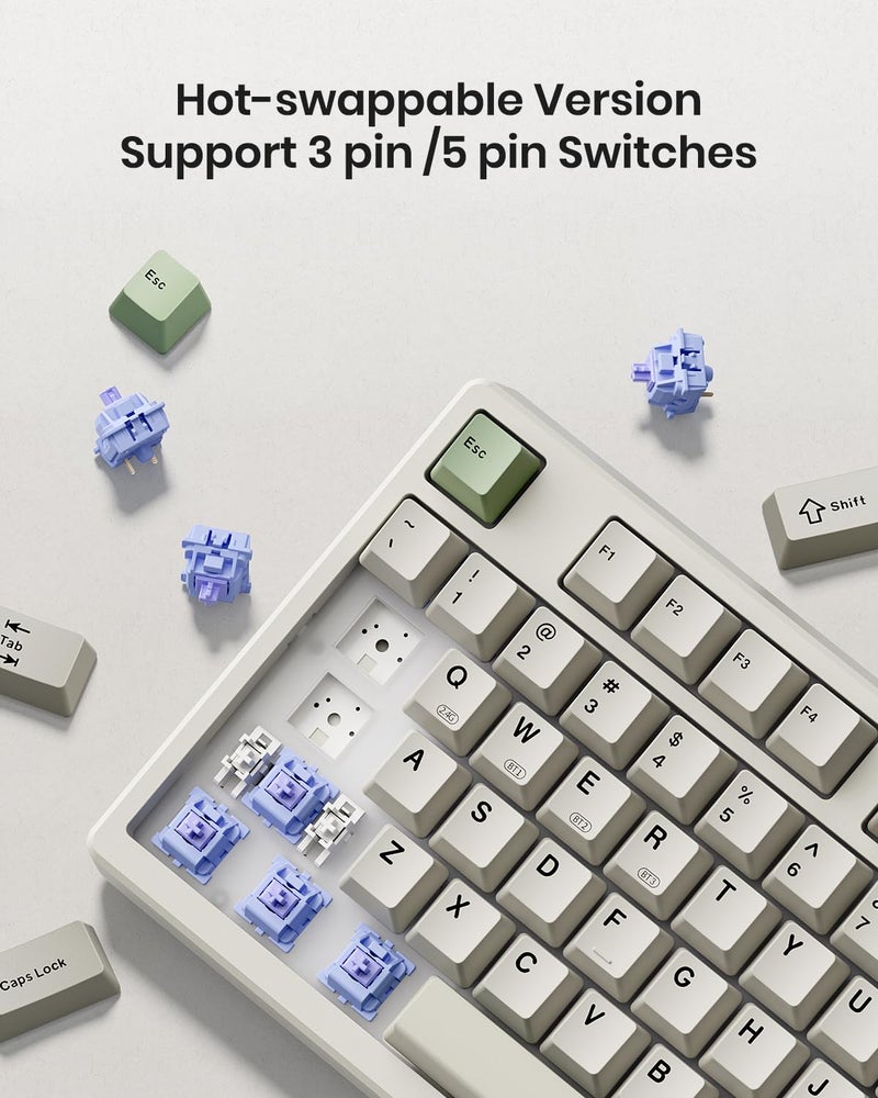 Kisnt Wireless Mechanical Keyboard,Gasket Mounted with Creamy Sound,Bluetooth/2.4GHz/USB-C,Custom Hot Swappable,RGB Backlit,75% Compact Layout for Gaming/Typing/Win/Mac/PC (Industrial Gray,Linear Switch) - Image 4