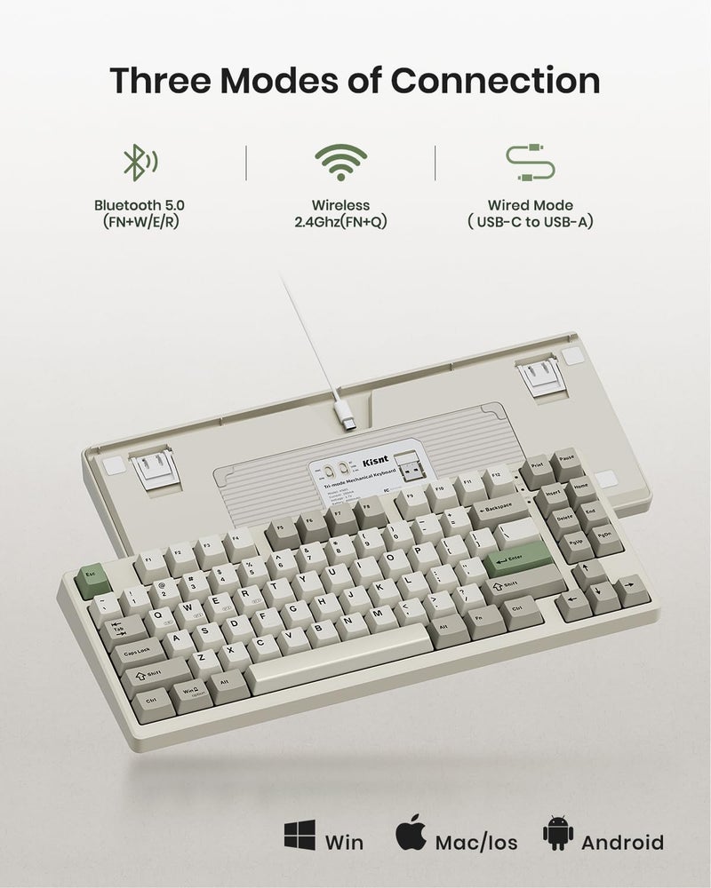 Kisnt Wireless Mechanical Keyboard,Gasket Mounted with Creamy Sound,Bluetooth/2.4GHz/USB-C,Custom Hot Swappable,RGB Backlit,75% Compact Layout for Gaming/Typing/Win/Mac/PC (Industrial Gray,Linear Switch) - Image 3