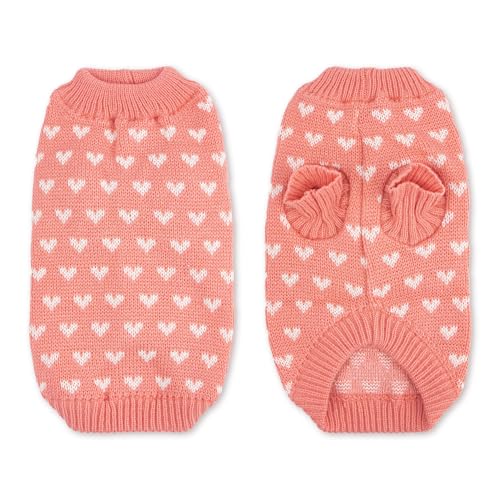 krastmon Dog Sweater Heart Puppy Sweater Warm Soft Pet Cloth Dog Outfits for Small Dogs and Cats (Pink, XL) - Image 2