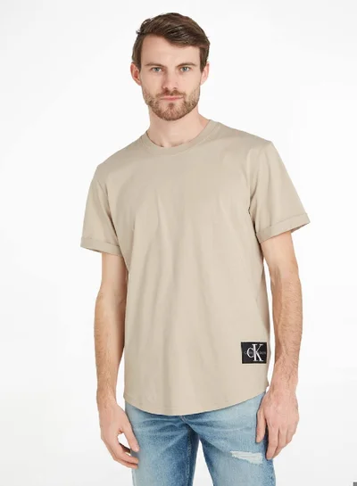 Calvin Klein Jeans Calvin Klein Jeans Men's T-Shirt - Turn Up Sleeve - Casual Tops - Cotton , Taupe