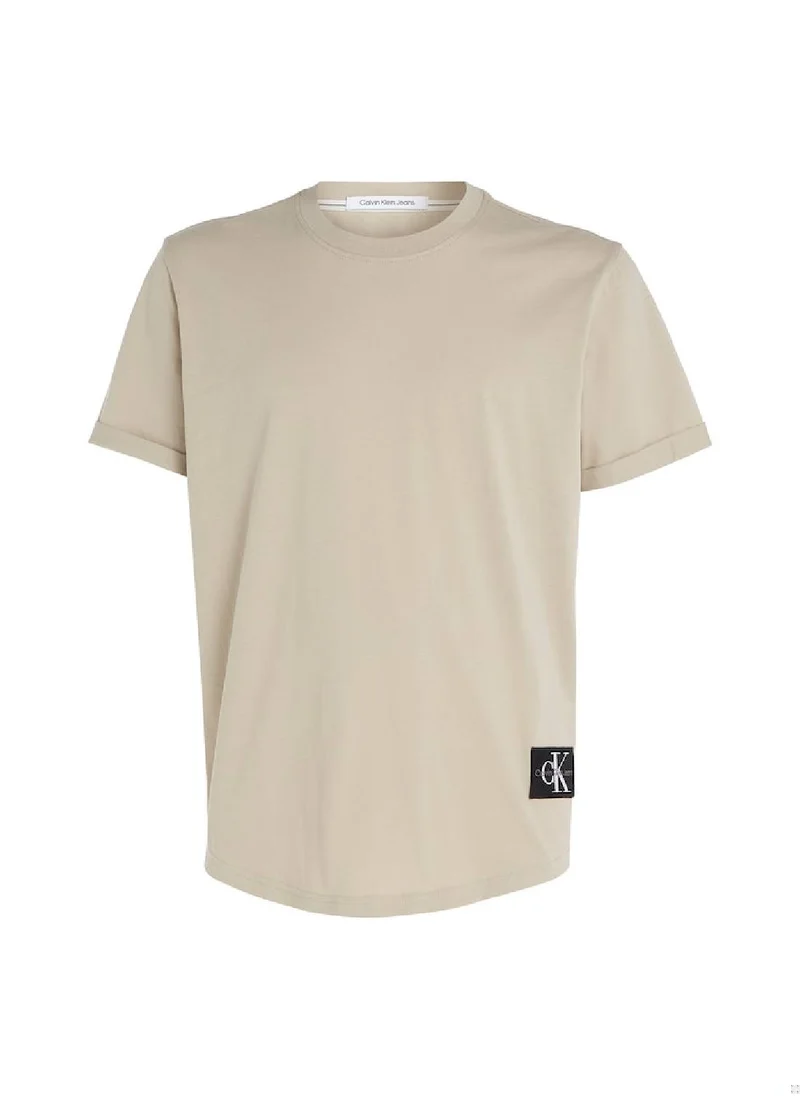 Calvin Klein Jeans Calvin Klein Jeans Men's T-Shirt - Turn Up Sleeve - Casual Tops - Cotton , Taupe