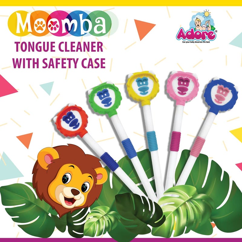 Adore Moomba Tongue cleaner with Safty case Best for child oral care, Multicolour (Pack of 1) ((Pack of 5) (Multicolor)) - Image 5