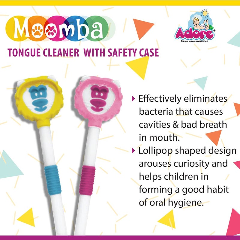 Adore Moomba Tongue cleaner with Safty case Best for child oral care, Multicolour (Pack of 1) ((Pack of 5) (Multicolor)) - Image 2