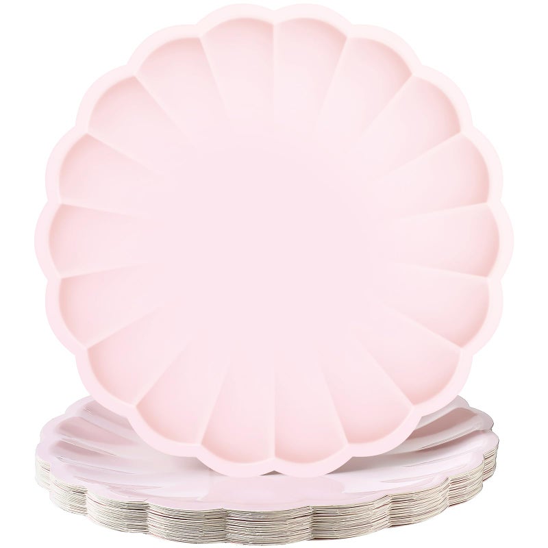 Newtay 30 Pcs Large Scalloped Paper Plates 9.5 Inch Shell Edge Disposable Dinner Plates for Birthday Wedding Baby Shower Party Decorations(Light Pink) - Image 1