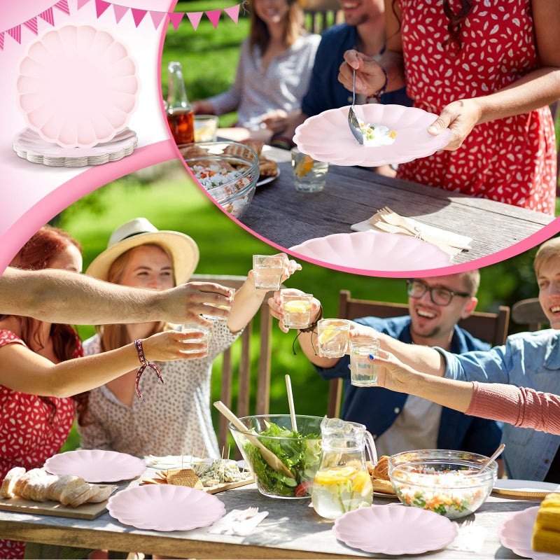 Newtay 30 Pcs Large Scalloped Paper Plates 9.5 Inch Shell Edge Disposable Dinner Plates for Birthday Wedding Baby Shower Party Decorations(Light Pink) - Image 4