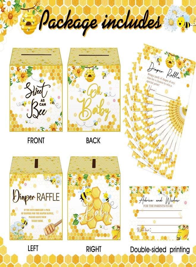 تيلينغ عرض 51 قطعة من تذاكر سحب حفاضات الأطفال مع صندوق بطاقات سحب حفاضات الأطفال، زينة لحفل استقبال المولود الجديد، صندوق حامل لحفل استقبال المولود الجديد لحفل سحب حفاضات الأطفال للبنات (نحلة) - Image 3