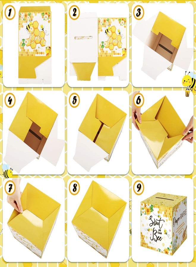 تيلينغ عرض 51 قطعة من تذاكر سحب حفاضات الأطفال مع صندوق بطاقات سحب حفاضات الأطفال، زينة لحفل استقبال المولود الجديد، صندوق حامل لحفل استقبال المولود الجديد لحفل سحب حفاضات الأطفال للبنات (نحلة) - Image 5