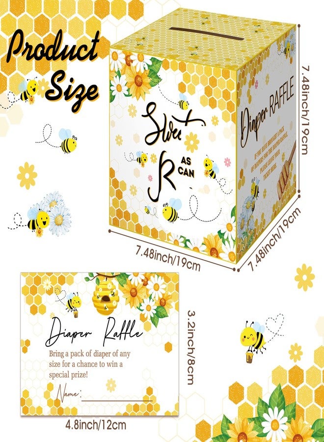 تيلينغ عرض 51 قطعة من تذاكر سحب حفاضات الأطفال مع صندوق بطاقات سحب حفاضات الأطفال، زينة لحفل استقبال المولود الجديد، صندوق حامل لحفل استقبال المولود الجديد لحفل سحب حفاضات الأطفال للبنات (نحلة) - Image 4