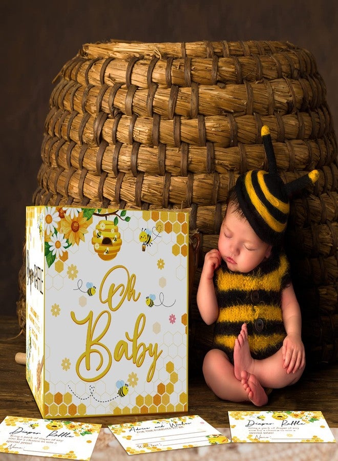 تيلينغ عرض 51 قطعة من تذاكر سحب حفاضات الأطفال مع صندوق بطاقات سحب حفاضات الأطفال، زينة لحفل استقبال المولود الجديد، صندوق حامل لحفل استقبال المولود الجديد لحفل سحب حفاضات الأطفال للبنات (نحلة) - Image 2