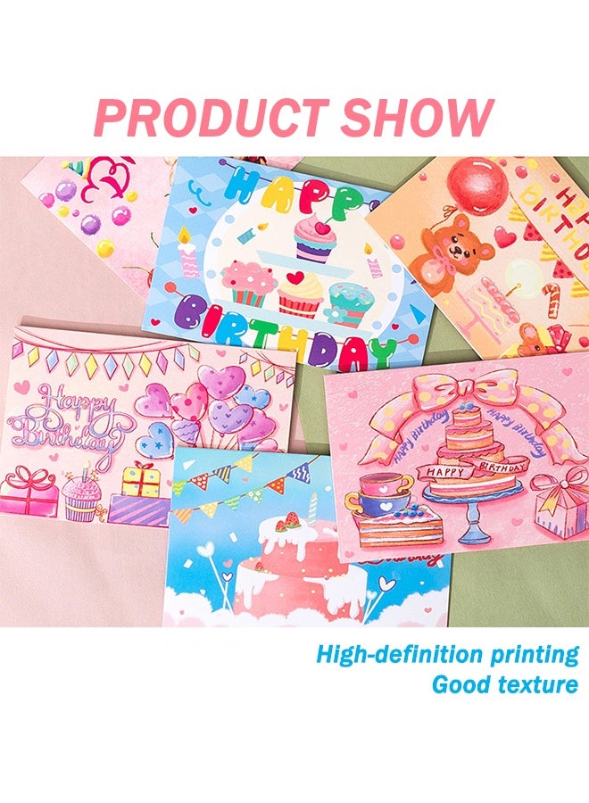 6 قطع من بطاقات عيد ميلاد مرسومة يدويًا للأولاد والبنات، بطاقات تهنئة فارغة ومغلفات، بطاقات ملاحظات مبهجة للأصدقاء والعائلة والزملاء للاحتفالات والحفلات - Image 4