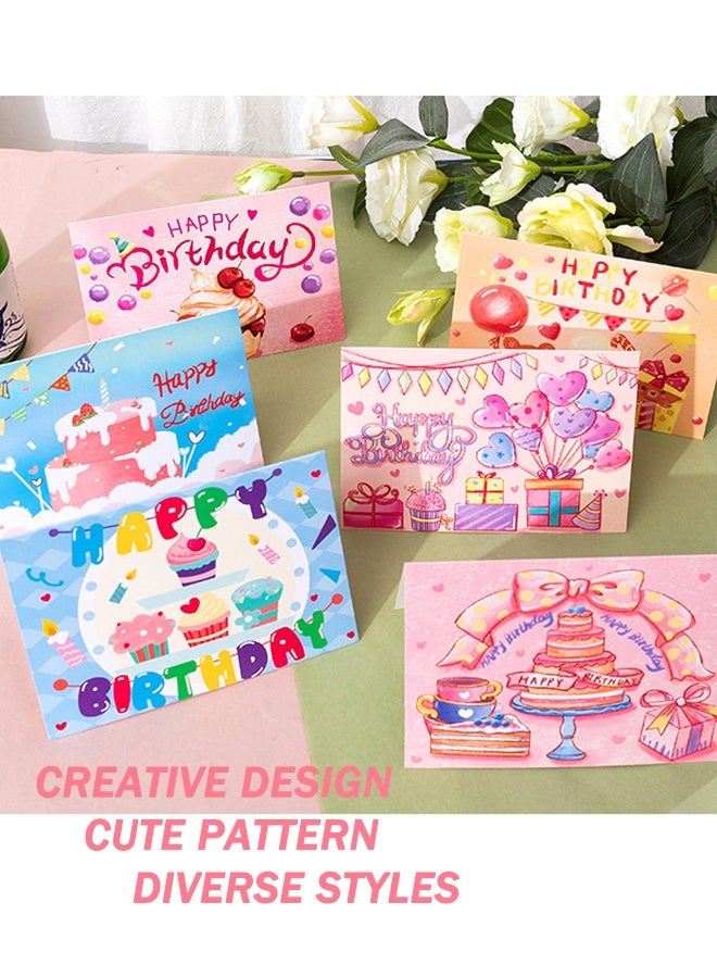 6 قطع من بطاقات عيد ميلاد مرسومة يدويًا للأولاد والبنات، بطاقات تهنئة فارغة ومغلفات، بطاقات ملاحظات مبهجة للأصدقاء والعائلة والزملاء للاحتفالات والحفلات - Image 2