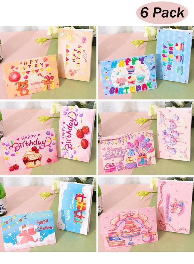 6 قطع من بطاقات عيد ميلاد مرسومة يدويًا للأولاد والبنات، بطاقات تهنئة فارغة ومغلفات، بطاقات ملاحظات مبهجة للأصدقاء والعائلة والزملاء للاحتفالات والحفلات - Image 1