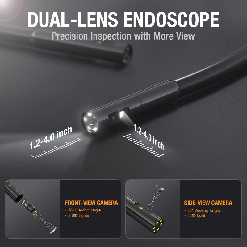Teslong Dual Lens Endoscope Camera with Light, Teslong 4.5" HD Snake Borescope Inspection Camera, Automotive Scope Cam with Flexible Cable, Home Waterproof Fiber Optic for Sewer Drain Pipe (16.5FT) - Image 3