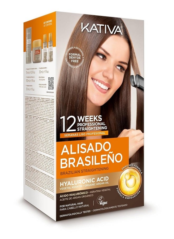 Kativa Kativa Brazilian Straightening Kit, 12 Weeks of Home Use Professional Straightening, with Organic Argan Oil, Shea Butter, Keratin & Amino Acids, for Straighter, Softer and Shinier Hair, All Hair Types  - Image 1