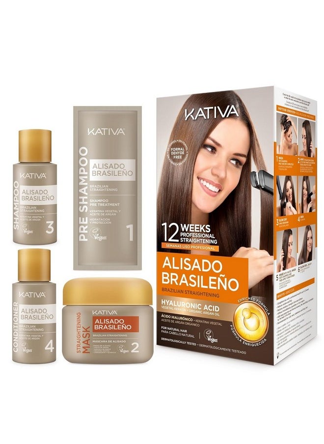 Kativa Kativa Brazilian Straightening Kit, 12 Weeks of Home Use Professional Straightening, with Organic Argan Oil, Shea Butter, Keratin & Amino Acids, for Straighter, Softer and Shinier Hair, All Hair Types  - Image 2