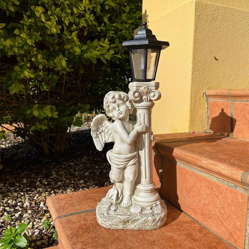 Aloak Angel Statue with Solar Lights (Left) 19.7 Inch, Outdoor Solar Angel Garden Statue with Roma Pillar for Garden Lawn Deocr, Christian Religious Gift - Image 3