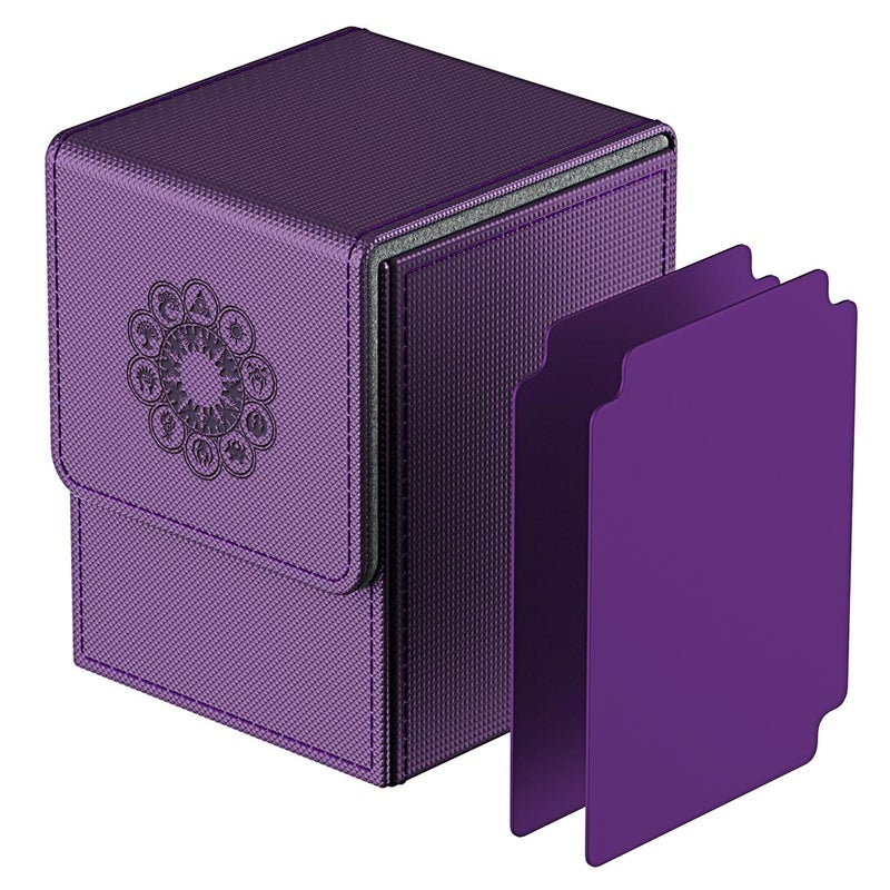 Pulchra Pulchra Trading Card Box with 2 Dividers for 110 Cards, Deck Box - Card Holder for Playing Cards for Collecting and Exchanging - Element (Purple)  - Image 2