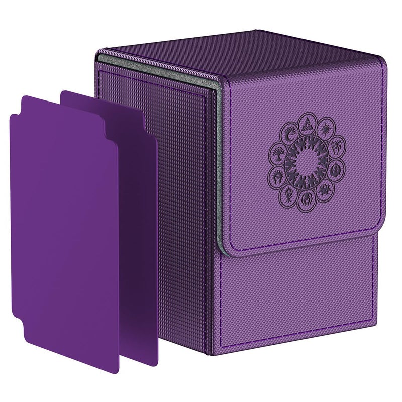 Pulchra Pulchra Trading Card Box with 2 Dividers for 110 Cards, Deck Box - Card Holder for Playing Cards for Collecting and Exchanging - Element (Purple)  - Image 1