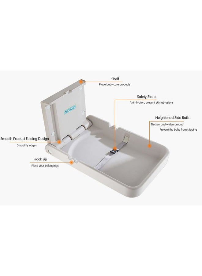Modundry Baby Changing Diaper Station - Vertical Wall Mounted, Sturdy & Durable- with Safety Straps for Commercial Restrooms(White Granite) - Image 2