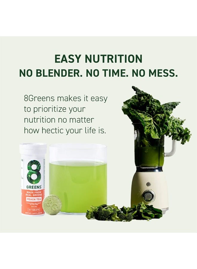 8Greens - Daily Greens Energy Effervescent Tablets - Natural Energy Boost, Pre-Workout, No Crash, Greens Powder, Made with Guarana & Yerba Mate, Vitamin B12, Peach Flavor, Pack of 3 - Image 1