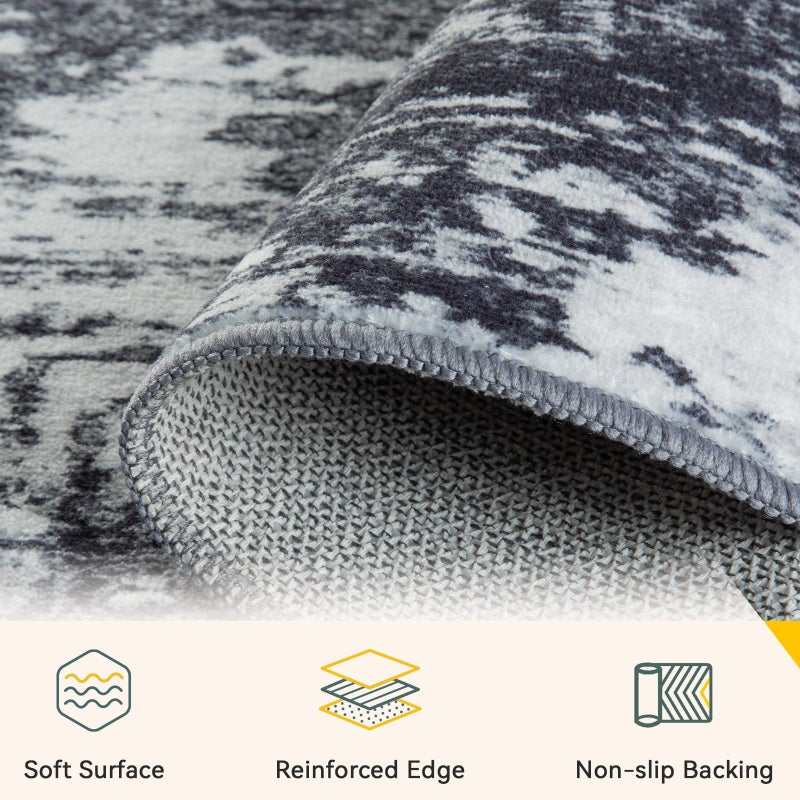 RELEANY Washable Area Rugs 5'x7' Non-Slip Modern Abstract Soft for Living Room Entryway Bedroom Nursery, Print Pattern, Black Navy Blue Gray - Image 3